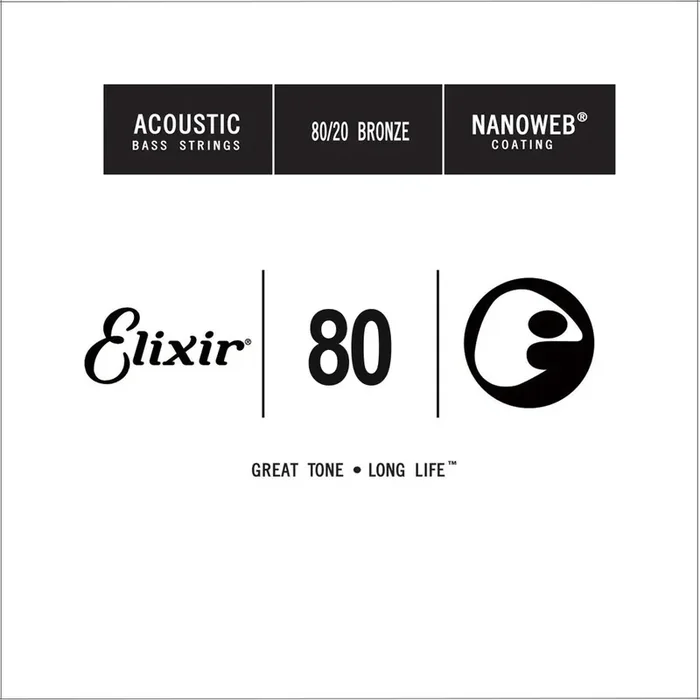 Elixir 15780 Nanoweb 80/20 Bronze Acoustic Bass Guitar Single String, .080