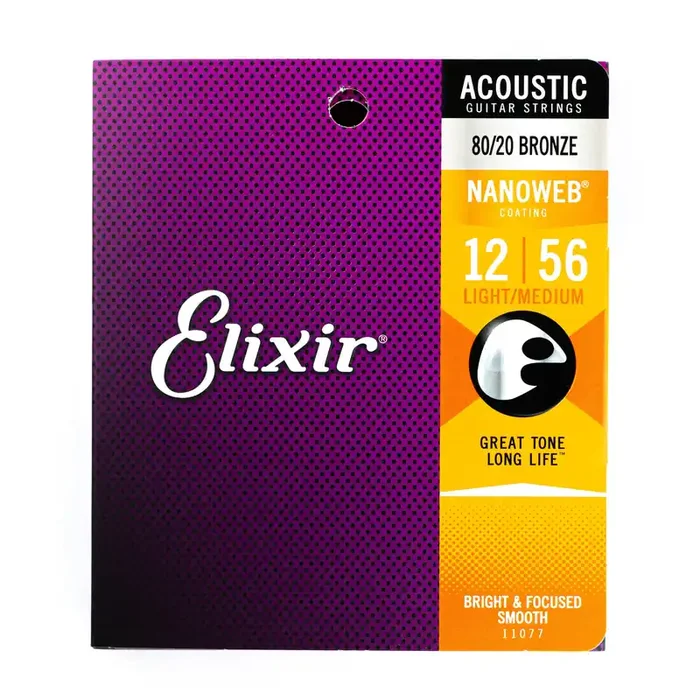 Elixir Nanoweb 80/20 Bronze 12-56 Acoustic Guitar Strings [11077]
