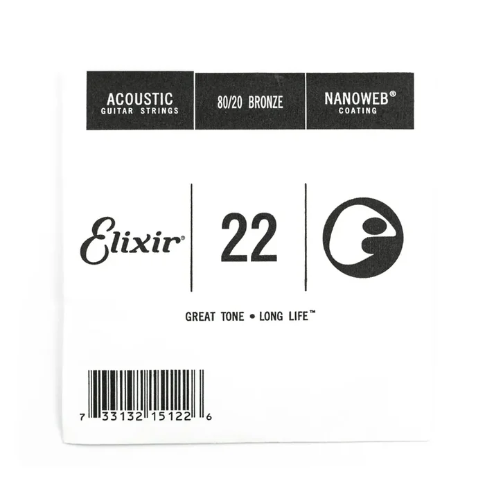 Elixir Nanoweb 80/20 Bronze 22 (.022″) Acoustic Guitar Single String