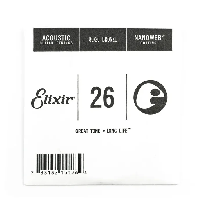 Elixir Nanoweb 80/20 Bronze 26 (.026″) Acoustic Guitar Single String