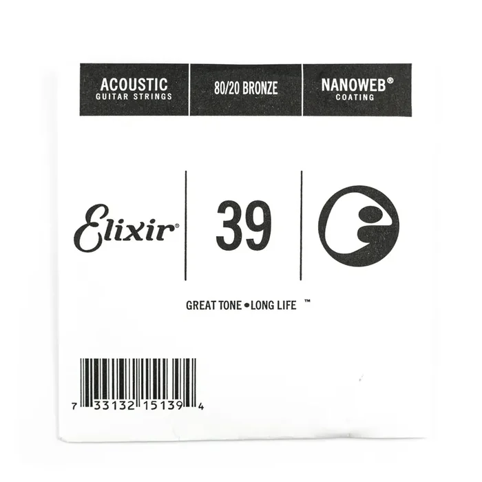 Elixir Nanoweb 80/20 Bronze 39 (.039″) Acoustic Guitar Single String