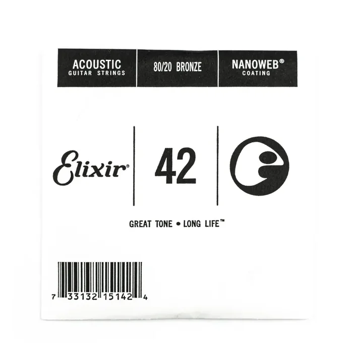 Elixir Nanoweb 80/20 Bronze 42 (.042″) Acoustic Guitar Single String