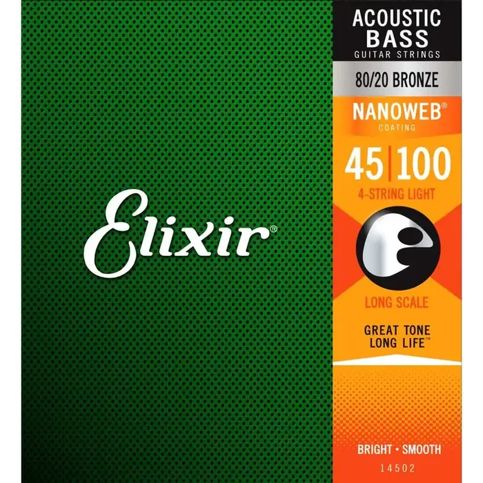 Elixir Nanoweb 80/20 Bronze 45-100 Acoustic Bass Guitar Strings [14502]