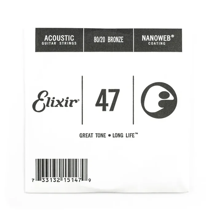 Elixir Nanoweb 80/20 Bronze 47 (.047″) Acoustic Guitar Single String