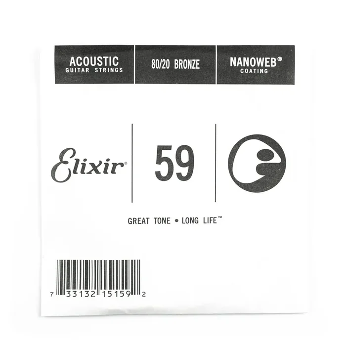 Elixir Nanoweb 80/20 Bronze 59 (.059″) Acoustic Guitar Single String