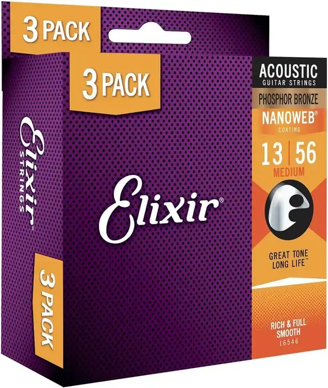 Elixir Nanoweb Medium Phosphor Bronze Acoustic Strings – Triple Pack