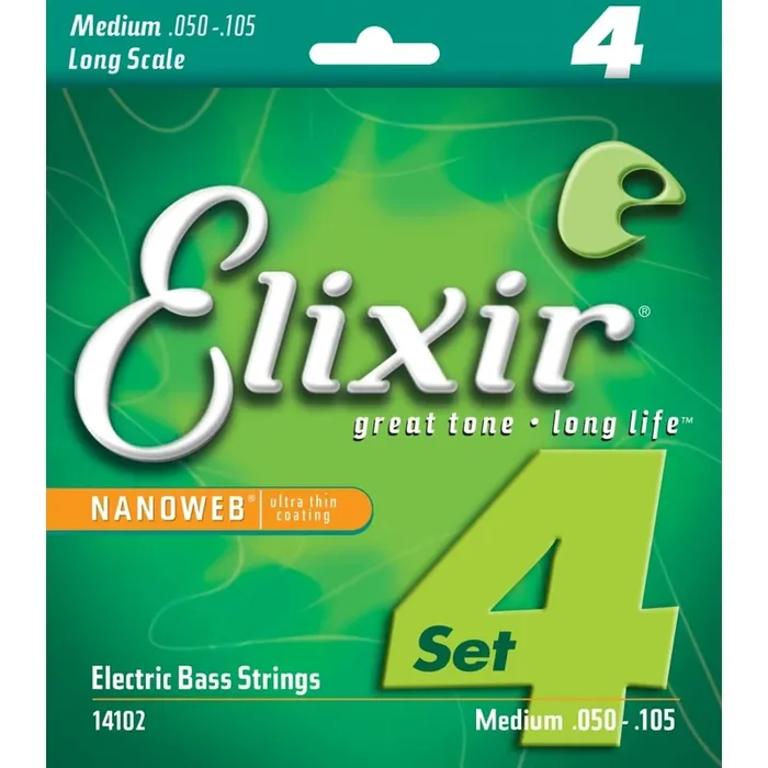 Elixir Nanoweb Nickel Wound 50-105 Bass Guitar Strings, Long Scale [14102]