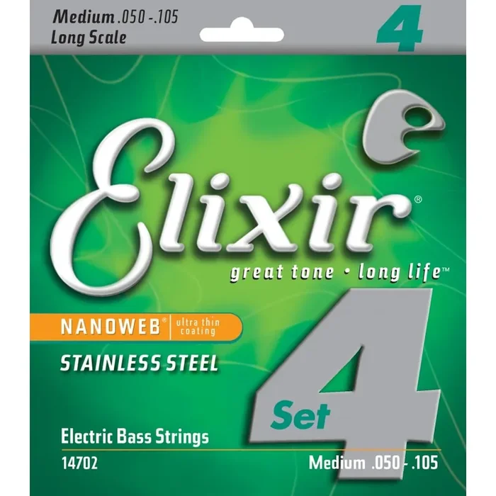 Elixir Nanoweb Stainless Steel 50-105 Bass Guitar Strings, Long Scale [14702]