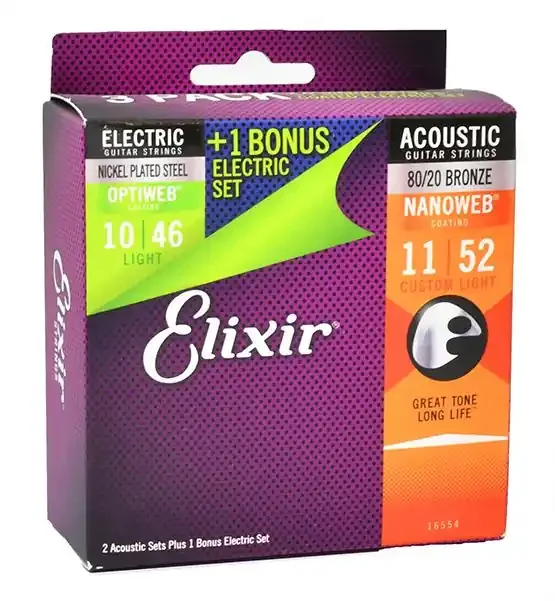 Elixir Optiweb Acoustic Nanoweb 80/20 Bronze Strings (3 x Sets)