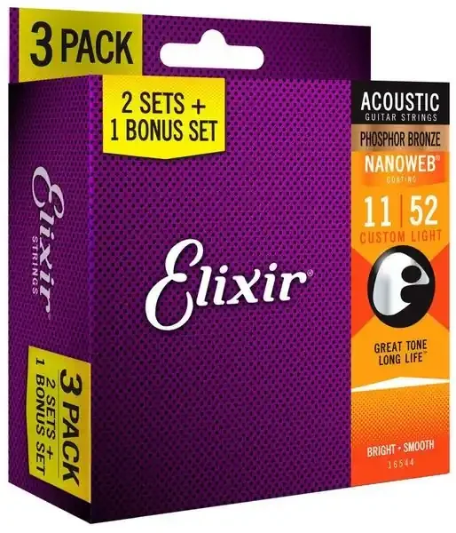 Elixir Phosphor Bronze Acoustic Nanoweb, 11 – 52 (3 SETS) E16544