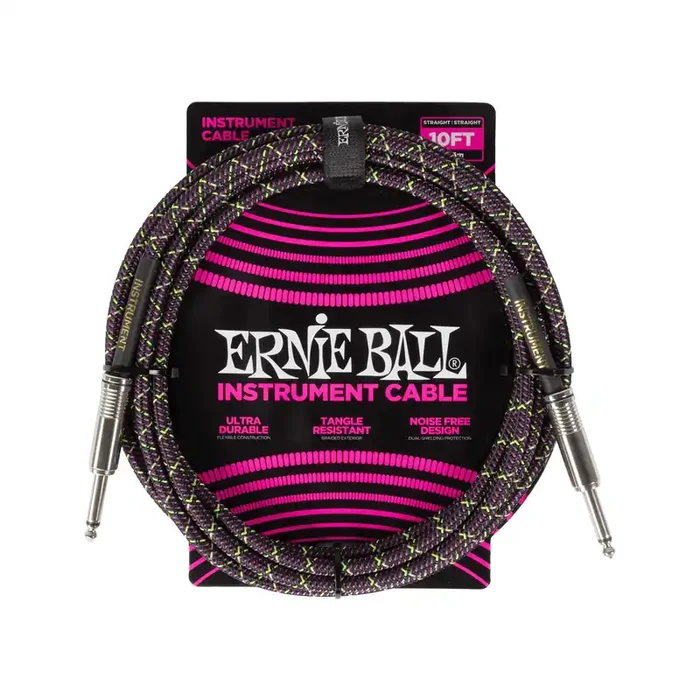 Ernie Ball 10FT Straight / Straight Braided Instrument Cable, Purple Python
