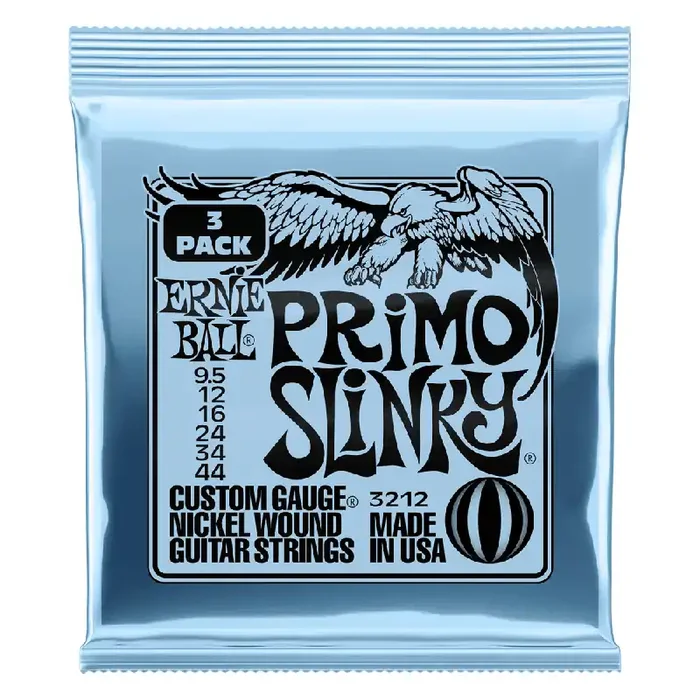Ernie Ball 2212 Primo Slinky 9.5-44 Electric Guitar Strings, 3-Pack