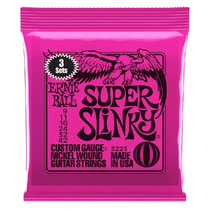 Ernie Ball 3223 Super Slinky Nickel Wound 9-42 Electric Guitar Strings, 3-Pack