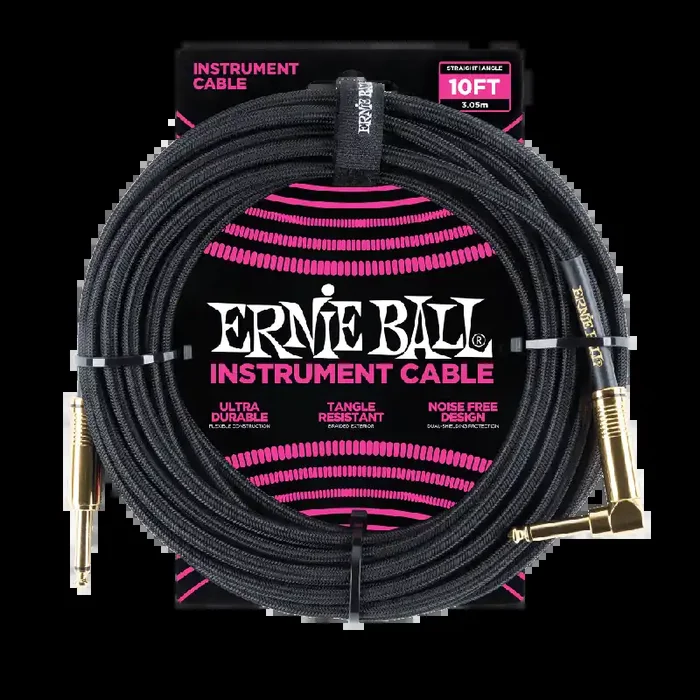 Ernie Ball Braided Instrument Cable 10ft Straight-Angle Black