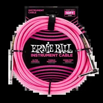 Ernie Ball Braided Instrument Cable 10ft Straight-Angle Pink