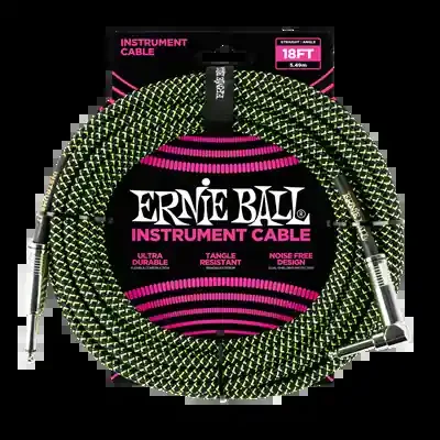 Ernie Ball Braided Instrument Cable 18ft Straight-Angle Black/Green