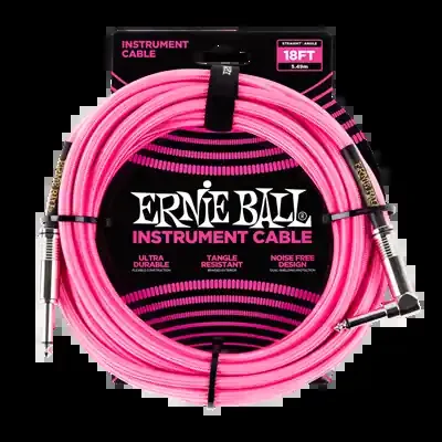 Ernie Ball Braided Instrument Cable 18ft Straight-Angle Pink