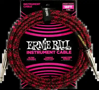 Ernie Ball Braided Instrument Cable 18ft Straight-Straight Black/Red