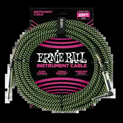 Ernie Ball Braided Instrument Cable 25ft Straight/Angle – Black/Green