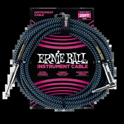 Ernie Ball Braided Instrument Cable 25ft Straight-Angle Blue