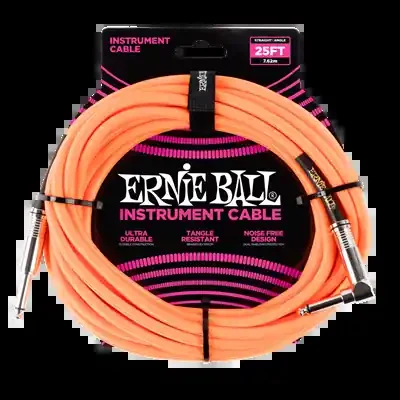 Ernie Ball Braided Instrument Cable 25ft Straight-Angle Orange