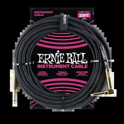 Ernie Ball Braided Instrument Cable 25ft Straight-Straight Black