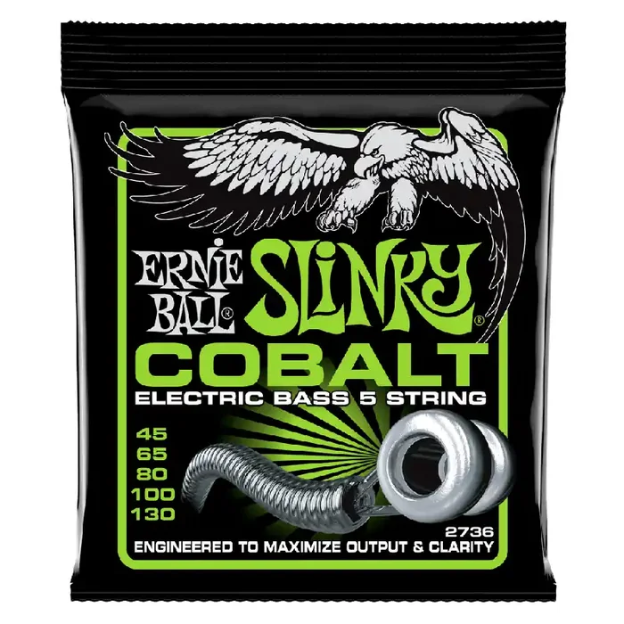 Ernie Ball Cobalt Regular Slinky 45-130 5-String Bass Guitar Strings, Long Scale