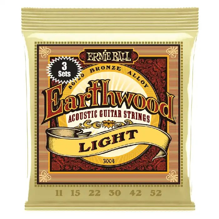 Ernie Ball Earthwood 80/20 Bronze 11-52 Acoustic Guitar Strings, Light, 3-Pack