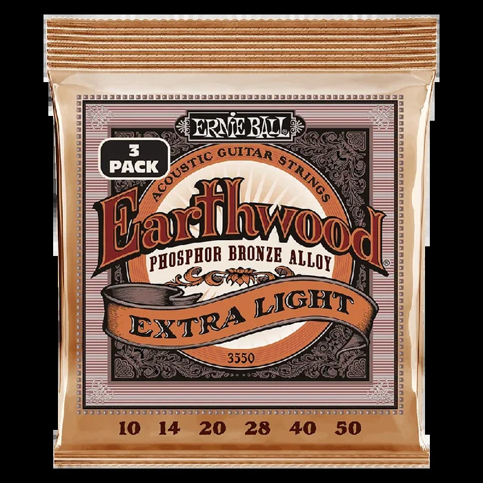 Ernie Ball Earthwood Extra Light PhosphorBronze Acoustic Guitar Strings 3-Pack 10-50