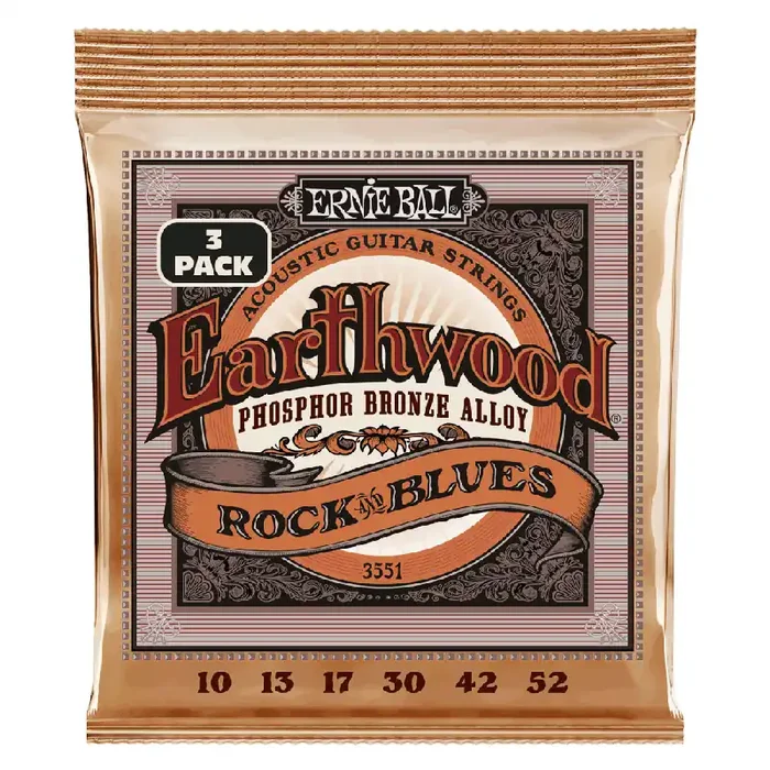 Ernie Ball Earthwood Phosphor Bronze 10-52 Acoustic Guitar Strings, Rock & Blues, 3-Pack