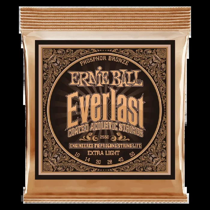 Ernie Ball Everlast Extra Light Coated Phosphor Bronze Acoustic Guitar String, 10-50 Gauge