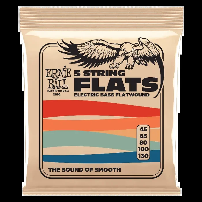 Ernie Ball FLATS 5-String Flatwound 45-130 Bass Guitar Strings, Long Scale [P02810]