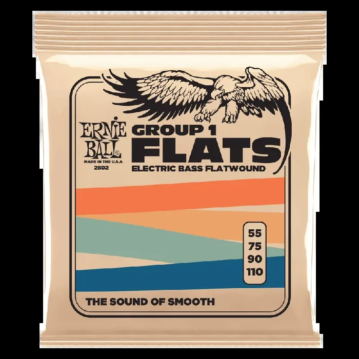 Ernie Ball FLATS Group 1 Flatwound 55-110 Bass Guitar Strings, Long Scale [P02802]