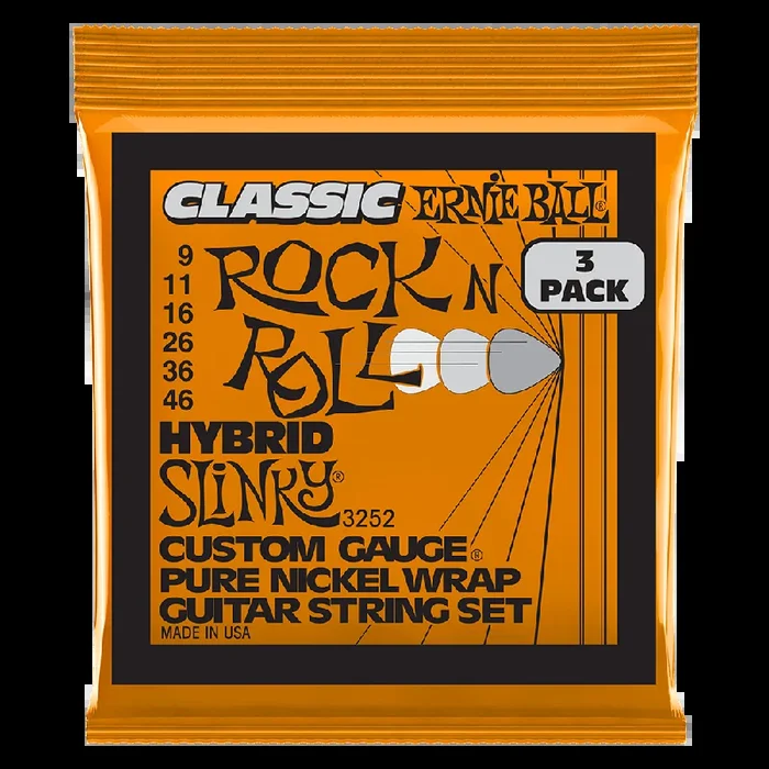 Ernie Ball Hybrid Slinky Classic RnR Pure Nickel Electric Guitar Strings 3-Pack 9 46