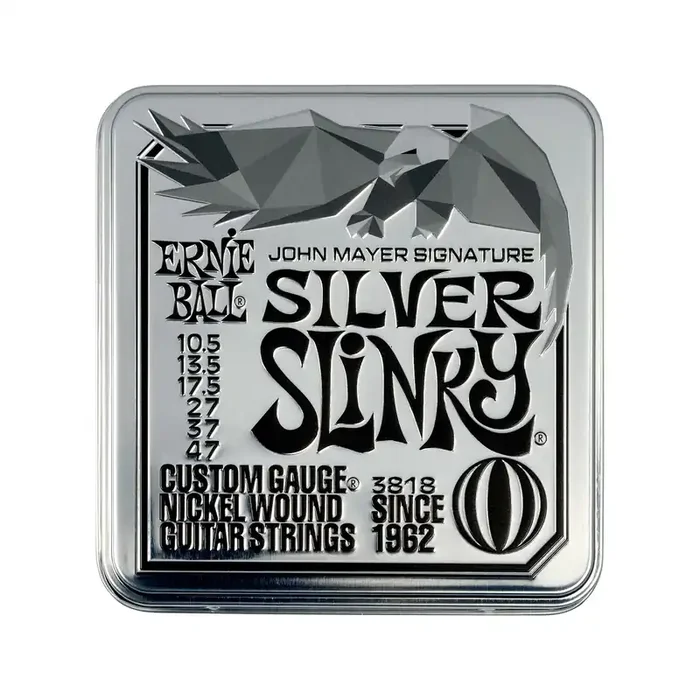Ernie Ball John Mayer Silver Slinky Nickel Wound Electric Guitar Strings, 10.5-47, 3-Pack Tin