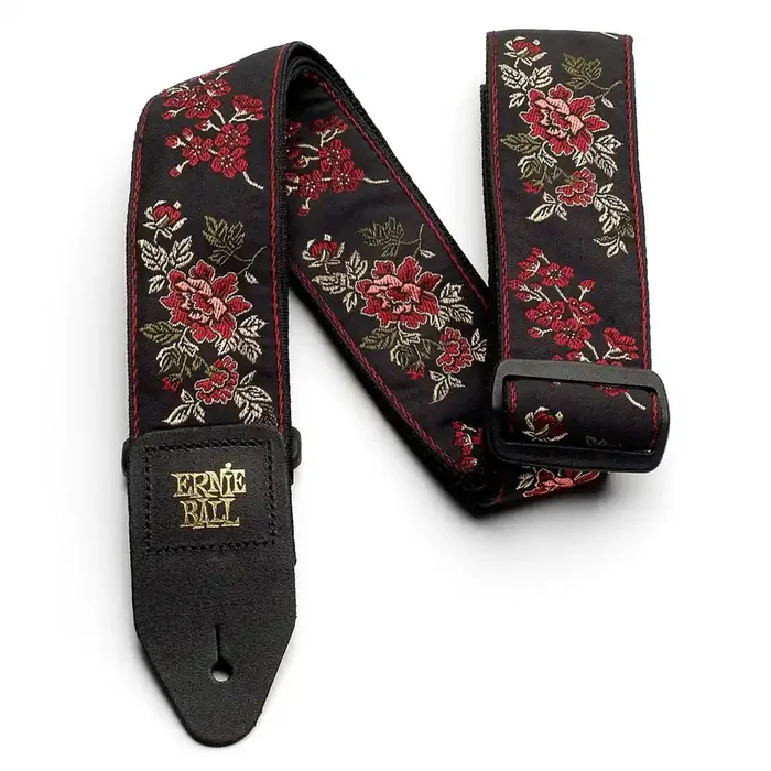 Ernie Ball Polypro Jacquard Guitar Strap, Black Rose