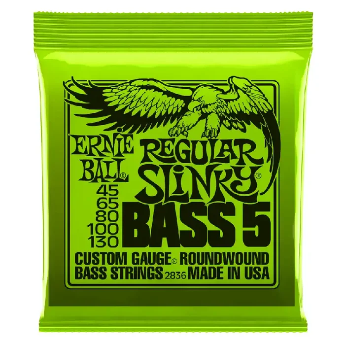 Ernie Ball Regular Slinky 5-String Nickel Wound Bass Guitar Strings – 45-130