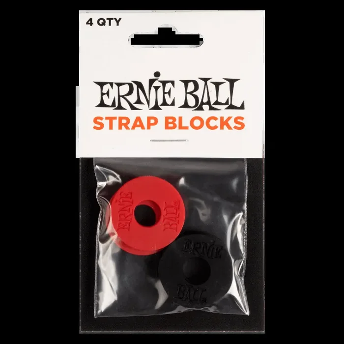 Ernie Ball Strap Fastening Blocks, Red & Black, 4-Pack