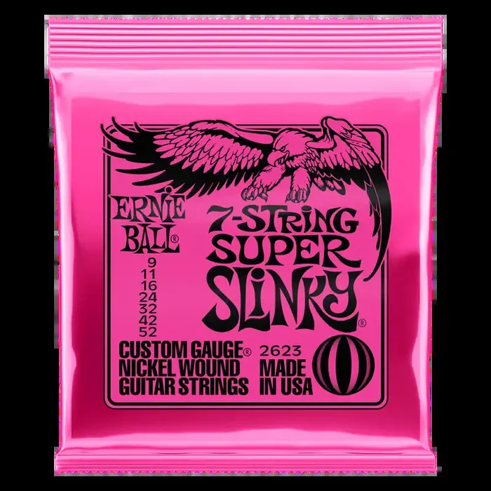 Ernie Ball Super Slinky 7-String Nickel Wound Electric Guitar Strings – 09-52