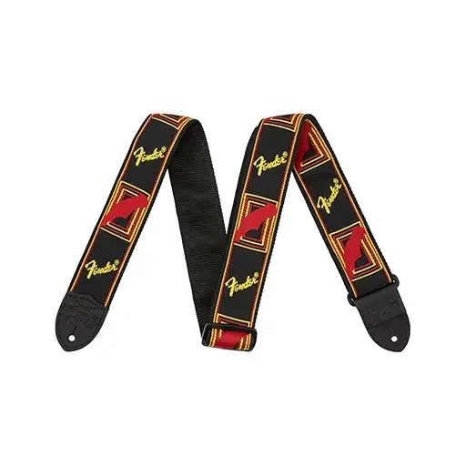 Fender 2 Inch Monogrammed Strap, Black/Yellow/Red