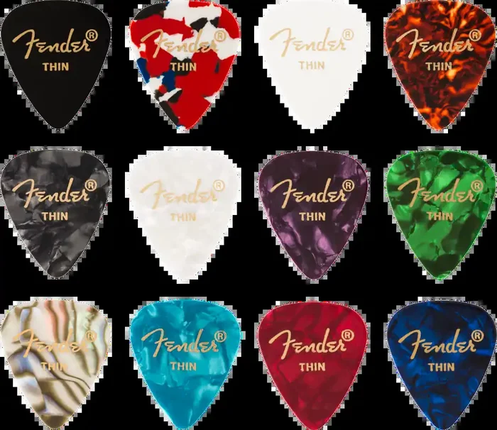 Fender Celluloid Melody Guitar Picks 351 Shape, Assorted Colours, Thin, 12-Pack