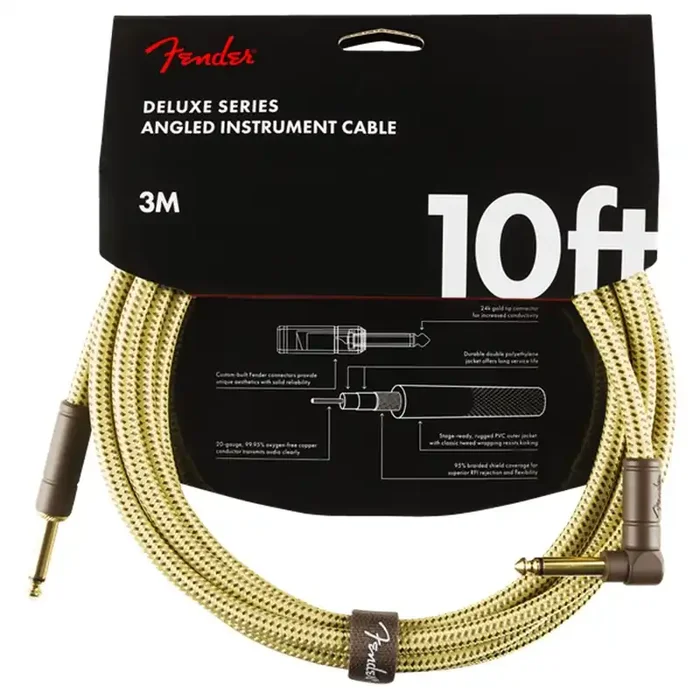 Fender Deluxe 10ft / 3m Right Angle – Straight Tweed Jack Cable