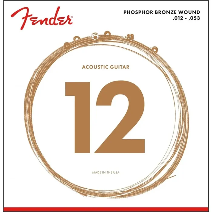Fender Phosphor Bronze 12-53 Acoustic Guitar Strings, Light