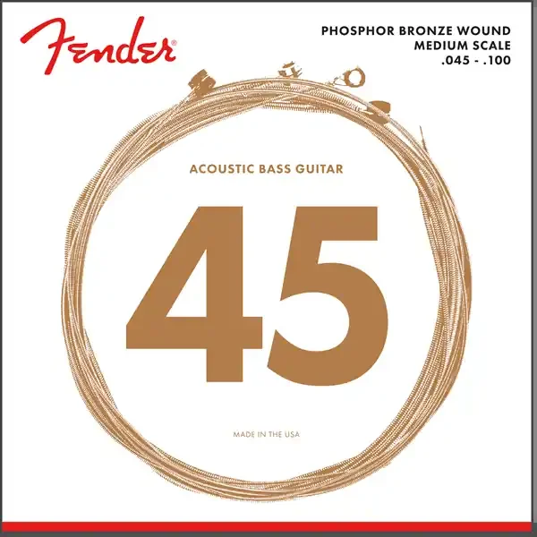 Fender Phosphor Bronze 45-100 Acoustic Bass Guitar Strings, Medium Scale [7060]