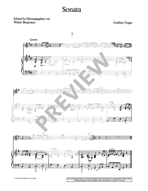 Finger Sonata in G Major for Soprano Recorder and Continuo