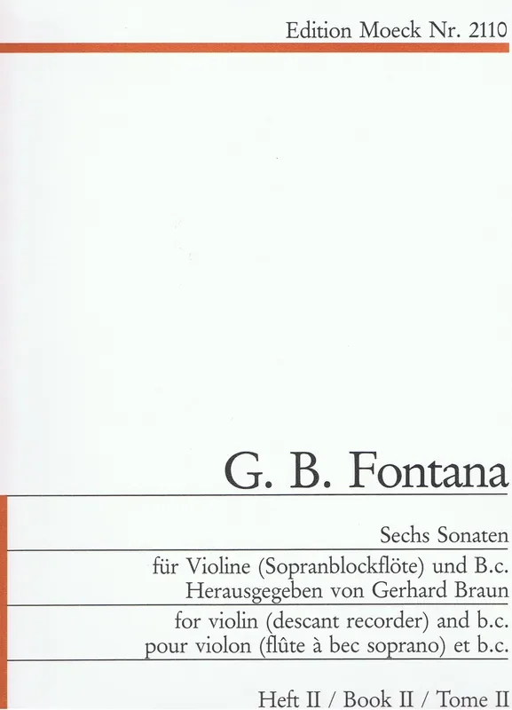 Fontana 6 Sonatas for Violin and Basso Continuo, Vol. 2