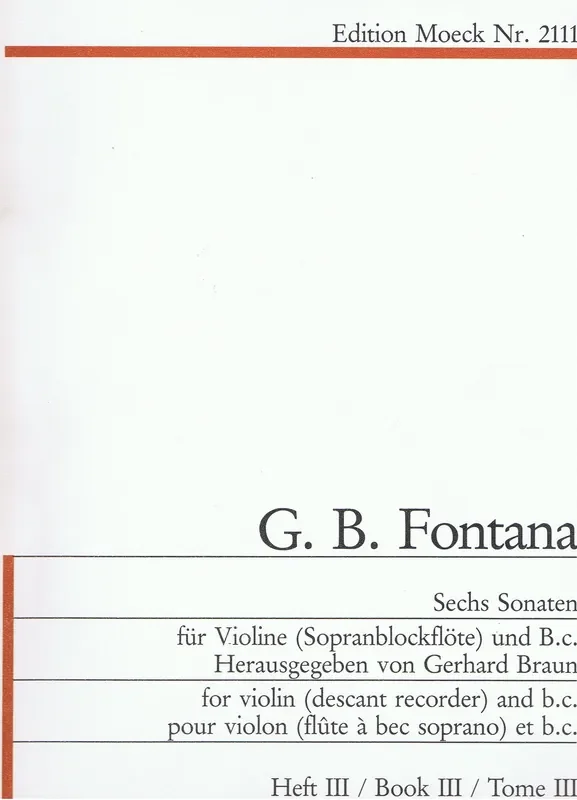Fontana 6 Sonatas for Violin and Basso Continuo, Vol. 3