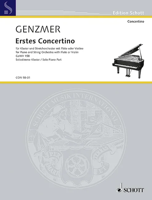 Genzmer, Harald : Genzmer, Harald : First Concertino, – piano and string orchestra with flute or violin – Schott Digi