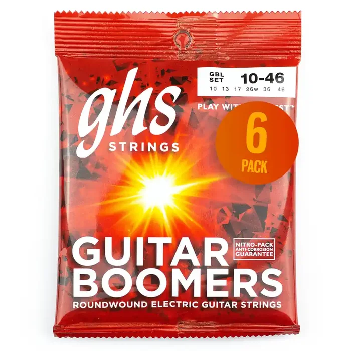 GHS Boomers Dynamite Nickel Alloy 10-46 Electric Guitar Strings, Light, 6-Pack