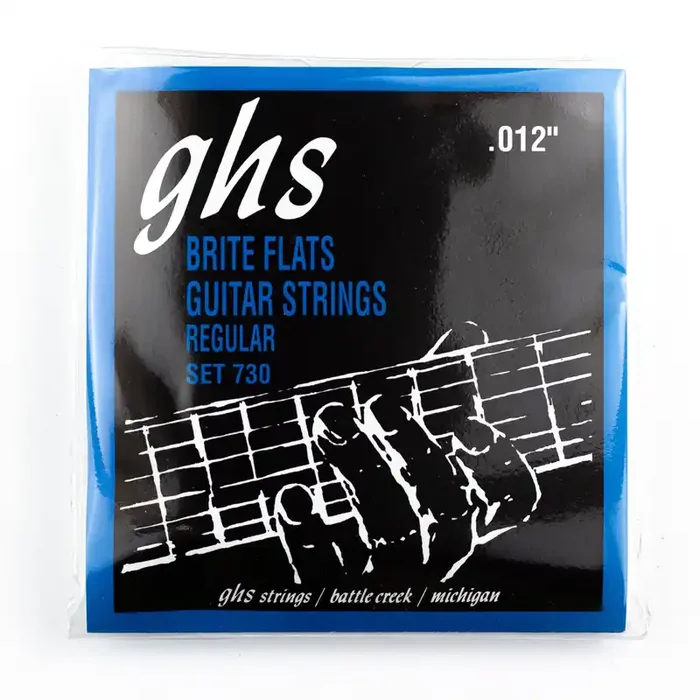 GHS Brite Flats Alloy 52 Groundwound 12-54 Electric Guitar Strings, Medium-Heavy